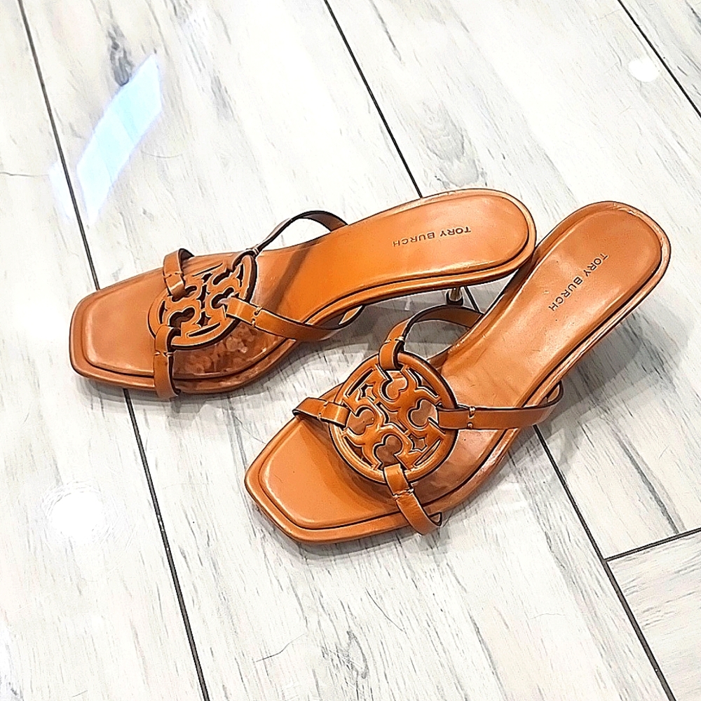 Tory Burch Miller Bombe low heels slide sandals in chestnut US 8.5